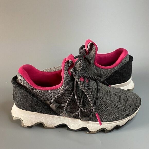 Sorel Kinetic Lace Sneakers Impact Grey Quarry Pink Laces 7.5 - Picture 1 of 6